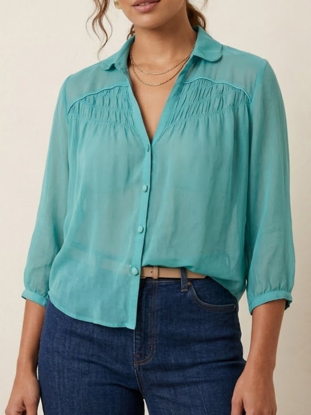 LUA Silk Semi Sheer Button Down Blouse Medium
